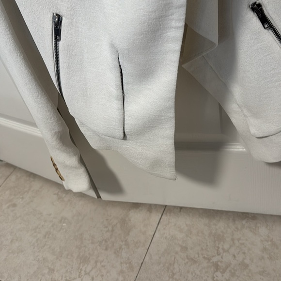 HELMUT LANG white lambskin leather trim asymmetric zip biker jacket US0 XS - Picture 3 of 7